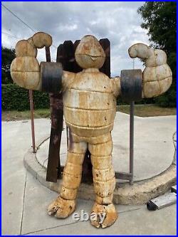 Vintage Old Folk Art Michelin Man Bibendum Trade Sign Metal Statue, 1970s
