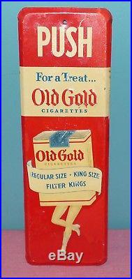 Vintage Old Gold Cigarettes Tobacco Embossed Metal Door Push Sign Advertising