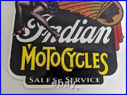 Vintage Old Indian Motorcycles Porcelain Gas Station Motorcycle Heavy Metal Sign