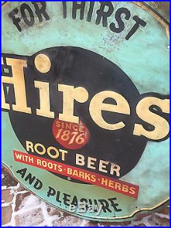 Vintage Old Large 42in Round 1950 Hires Root Beer Soda Pop Metal Sign Rootbeer