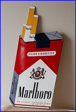 Vintage Old Marlboro Tobacco Cigarette Porcelan Metal Advertising Die-cut Sign