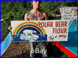 Vintage Old Original Polar Bear Flour Bakery Metal Sign With Graphic & Rainbow