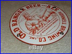 Vintage Old Ranger Beer Davy Crockett 7 Porcelain Metal Hornell New York Sign