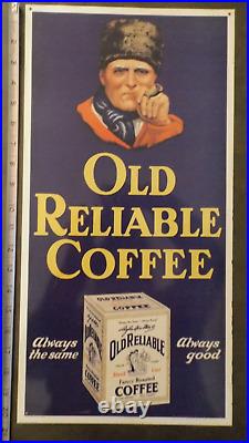 Vintage Old Reliable Coffee Metal Sign 20.5 x 10.5 Beautiful Condition