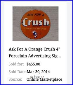 Vintage Orange Crush Beverage Crushy Sings Music 4 Porcelain Metal Soda Gas Sign