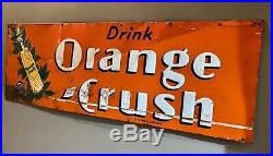 Vintage Orange Crush Crushy Soda Pop Gas Oil 39 X 13 Embossed Metal Sign
