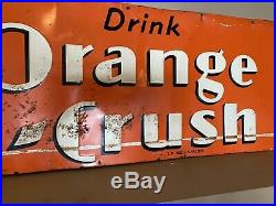 Vintage Orange Crush Crushy Soda Pop Gas Oil 39 X 13 Embossed Metal Sign