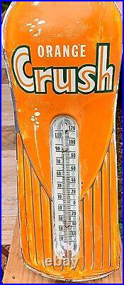Vintage Orange Crush Soda Pop Metal Thermometer Sign With bottle shape 29 by 7