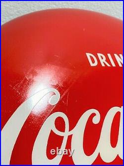 Vintage Original 16 inch Drink Coca-Cola Painted Metal Button Sign