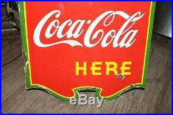 Vintage Original 1939 Coca Cola Soda Pop 2 Sided Porcelain Metal Flange Sign