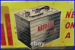 Vintage Original 1950s AUTO-LITE Ford Sta-Ful Batteries Gas Oil 34 Metal Sign