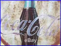 Vintage Original 1950s Art Deco Coca Cola Button Advertising Sign 48 inch metal
