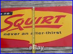 Vintage Original 1956 SQUIRT SODA POP Metal Advertising Sign w Bottle & BOY