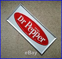 Vintage Original 1960's DRINK Dr Pepper 27X12 Embossed Metal Stout-Lite Sign