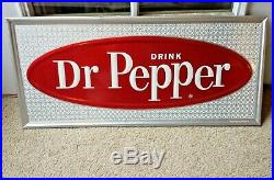 Vintage Original 1960's DRINK Dr Pepper 27X12 Embossed Metal Stout-Lite Sign