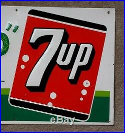 Vintage Original 1962 30X12 Embossed Metal fresh up with 7up Stout Sign