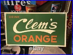 Vintage Original CLEM'S Orange Metal Soda SignSUPER RARE/CLEAN/COLA