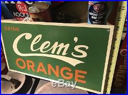 Vintage Original CLEM'S Orange Metal Soda SignSUPER RARE/CLEAN/COLA