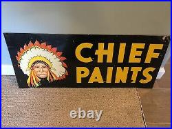 Vintage Original Chief Paints Tin/Metal Sign 28x12 Chicago 50's Hardware Store