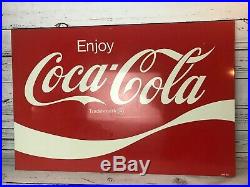 Vintage Original Enjoy Coca Cola Sign Authentic Large Metal Sign 36 x 24 AM 66