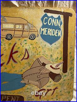Vintage Original Folk Art Painted Sign 5th wheeler Camper Trailer Meriden CT