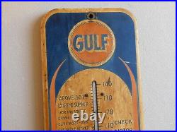Vintage Original Gulf No-nox Gasoline Metal Sign With Working Thermometer, Nice