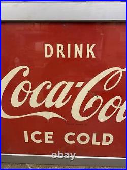 Vintage Original LARGE 1952 Metal Coca Cola Sign 57 1/2 x 34 inches IN FRAME
