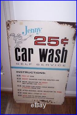 Vintage Original Metal Jenny 25 Cent Car Wash Sign, Very Rare to find Sign