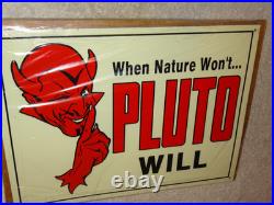 Vintage Original Nos When Nature Won't Pluto Water Will 1' Devil Soda Metal Sign