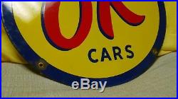 Vintage Original OK USED CARS metal porcelain sign auto dealer service station