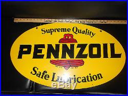 Vintage Original Pennzoil Gas Oil Station Metal Sign Double- Sided