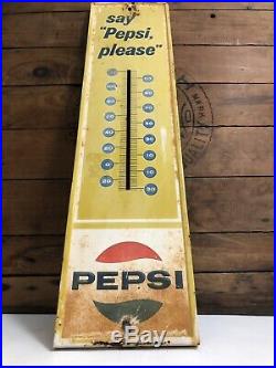 Vintage Original Pepsi Thermometer Say Pepsi Please Advertising Sign Metal Old
