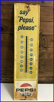 Vintage Original Pepsi Thermometer Say Pepsi Please Advertising Sign Metal Old