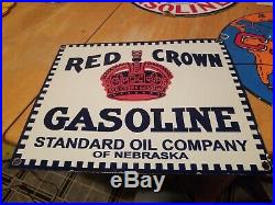 Vintage Original Red Crown Gasoline Porcelain Metal Sign Gas Oil Pump Plate