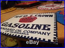 Vintage Original Red Crown Gasoline Porcelain Metal Sign Gas Oil Pump Plate