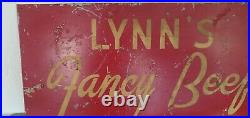 Vintage Original Restaurant Sign Lynn's Fancy Beef Red Metal Painted