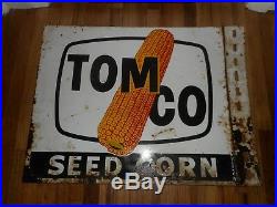 Vintage Original TOMCO Seed Corn Farm Advertising Metal 2 Sided Flange SIGN