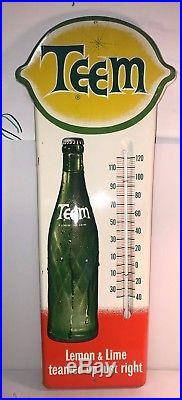 Vintage Original Teem Advertising Metal Sign Thermometer with Green Liquid