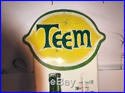 Vintage Original Teem Advertising Metal Sign Thermometer with Green Liquid