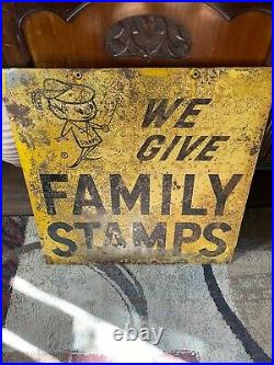 Vintage Original We Give Family Stamps Metal Sign 24 x 24 Stampie