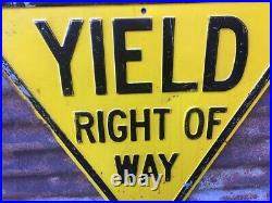 Vintage Original Yield Sign Embossed Metal Highway Road Sign Old Street Sign