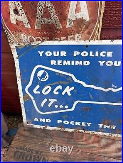 Vintage Original Your Police Remind You To Lock It Metal Sign 20x14