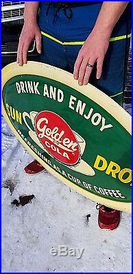 Vintage Oval Bubble Sun Drop Golden Girl Cola Metal Soda Pop Sign Coffee 42x29