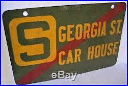 Vintage PACIFIC ELECTRIC Railway METAL SIGN Yellow Car TROLLEY Los Angeles RARE