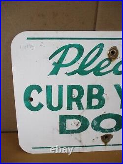 Vintage PLEASE CURB YOUR DOG Aluminum Chicago Park Sign RETIRED 18 x 12