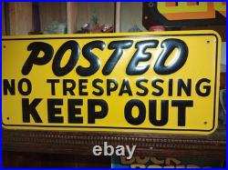 Vintage POSTED NO TRESPASSING KEEP OUT Heavily Embossed Metal Sign