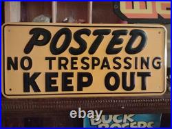 Vintage POSTED NO TRESPASSING KEEP OUT Heavily Embossed Metal Sign