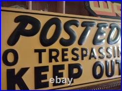 Vintage POSTED NO TRESPASSING KEEP OUT Heavily Embossed Metal Sign