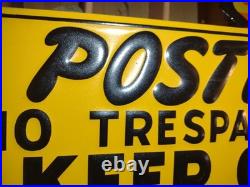 Vintage POSTED NO TRESPASSING KEEP OUT Heavily Embossed Metal Sign