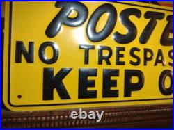 Vintage POSTED NO TRESPASSING KEEP OUT Heavily Embossed Metal Sign